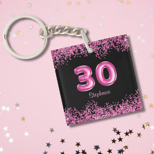  Glam Black Pink Foil Balloon 30th Birthday Party Key Ring