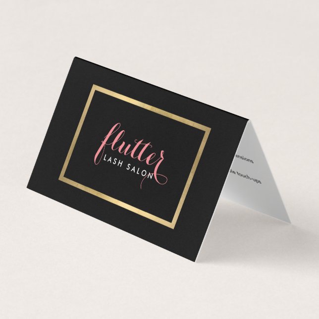 Glam Black Pink Gold Lash Salon Aftercare Business Card (Front)