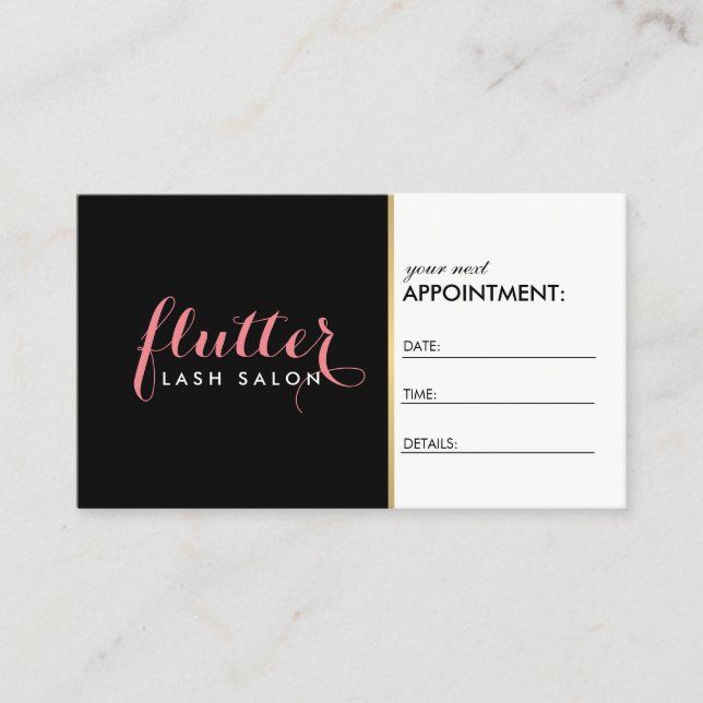 Glam Black Pink Gold Lash Salon Appointment Card (Front)