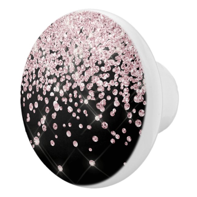 Glam Black Pink Rose Gold Glitter Diamond Confetti Ceramic Knob (Right)