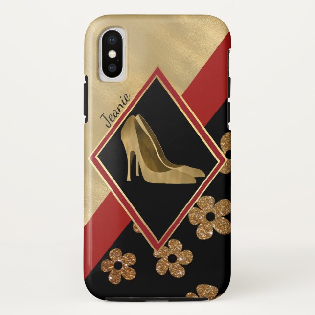 Glam Black Red and Gold iPhone X Case (Back)