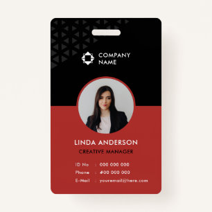 Glam Black Red Employee Photo ID Abstract Pattern ID Badge