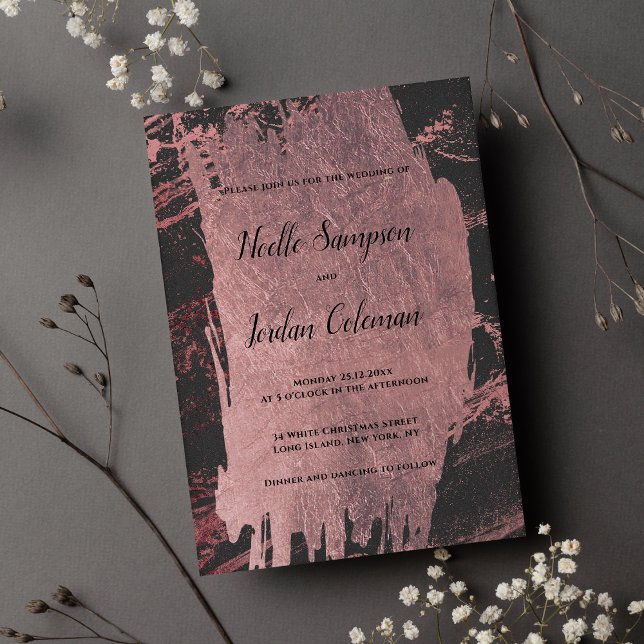 Glam black rose gold brush stroke marble wedding  invitation (Glam black rose gold brush stroke marble wedding )