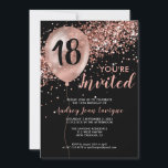 Glam Black Rose Gold Glitter Balloon 18th Birthday Invitation<br><div class="desc">Modern Elegant Glam Black Pink Rose Gold Glitter Sparkle Balloon 18th Birthday Invitation</div>