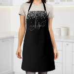 Glam Black Silver Glitter Glam Monogram Name Apron<br><div class="desc">Glam Black Silver Glitter Elegant Monogram Apron. Easily personalise this trendy chic apron design featuring elegant silver sparkling glitter on a black background. The design features your handwritten script monogram with pretty swirls and your name.</div>
