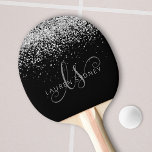 Glam Black Silver Glitter Glam Monogram Name Ping Pong Paddle<br><div class="desc">Glam Black Silver Glitter Elegant Monogram Ping Pong Paddle. Easily personalize this trendy chic ping pong paddle design featuring elegant silver sparkling glitter on a black background. The design features your handwritten script monogram with pretty swirls and your name.</div>