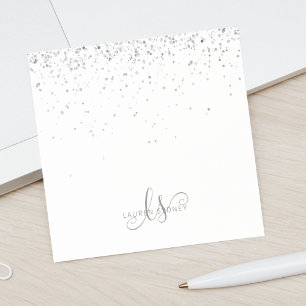 Glam Black Silver Glitter Glam Monogram Name Post-it Notes