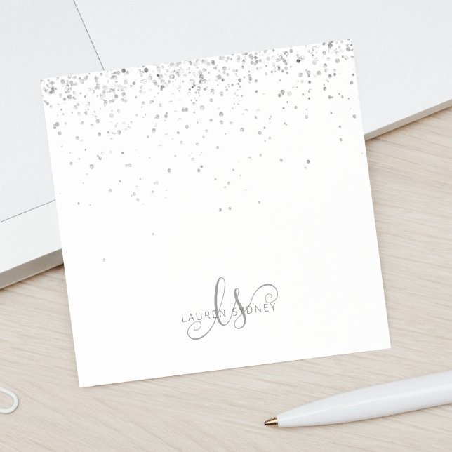 Glam Black Silver Glitter Glam Monogram Name Post-it Notes (Creator Uploaded)