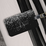 Glam Black Silver Glitter Monogram Name<br><div class="desc">Glam Black Silver Glitter Elegant Monogram Luggage Tag. Easily personalize this trendy chic luggage tag design featuring elegant silver sparkling glitter on a black background. The design features your handwritten script monogram with pretty swirls and your name.</div>