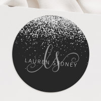 Glam Black Silver Glitter Monogram Name
