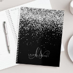Glam Black Silver Glitter Monogram Name Planner<br><div class="desc">Glam Black Silver Glitter Elegant Monogram Planner Easily personalise this trendy chic planner design featuring elegant silver sparkling glitter on a black background. The design features your handwritten script monogram with pretty swirls and name.</div>