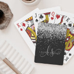 Glam Black Silver Glitter Monogram Name Playing Cards<br><div class="desc">Glam Black Silver Glitter Elegant Monogram Playing Cards. Easily personalize this trendy chic playing card design featuring elegant silver sparkling glitter on a black background. The design features your handwritten script monogram with pretty swirls and your name.</div>