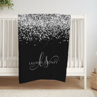 Glam Black Silver Glitter Monogram Namev