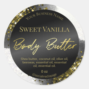 Glam Black White Gold Glitter Body Butter Labels