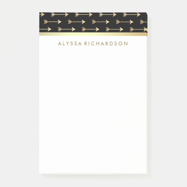 Glam Black with Faux Gold Foil Trendy Arrows Post-it Notes (Front)
