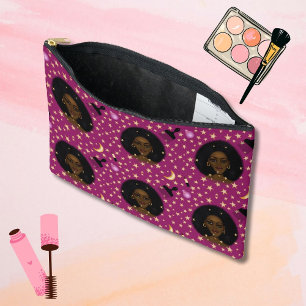 Glam Black Woman Afro Hair pic lipstick pink moon Accessory Pouch