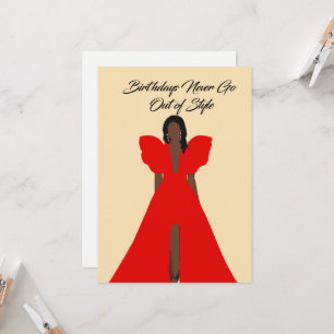 Glam Black Woman Card  Red Dress Birthday 