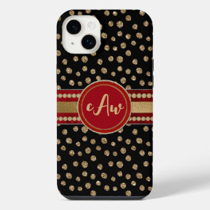 Glam Bling Glitter Polka Dots and Monogram iPhone 14 Plus Case
