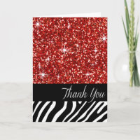 Glam Bling Glitter Zebra Thank You | red