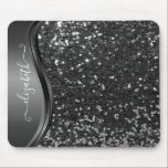 Glam Bling Personalised Glitter Calligraphy Blue   Mouse Pad<br><div class="desc">This design does not contain actual glitter or sequins. It may be personalised in the area provided by changing the photo and/or text. Or it can be customised by clicking Personalise this Template and then choosing the click to customise further option and delete or change the colour of the background,...</div>