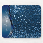 Glam Bling Personalised Glitter Calligraphy Blue  Mouse Pad<br><div class="desc">This design does not contain actual glitter or sequins. It may be personalised in the area provided by changing the photo and/or text. Or it can be customised by clicking Personalise this Template and then choosing the click to customise further option and delete or change the colour of the background,...</div>