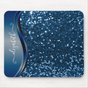Glam Bling Personalised Glitter Calligraphy Blue  Mouse Pad
