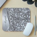 Glam Bling Personalised Glitter Calligraphy Silver Mouse Pad<br><div class="desc">This design does not contain actual glitter or sequins. It may be personalised in the area provided by changing the photo and/or text. Or it can be customised by clicking Personalise this Template and then choosing the click to customise further option and delete or change the colour of the background,...</div>
