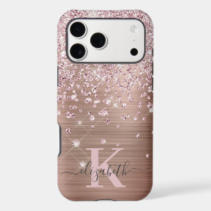 Glam Bling Rose Gold Diamond Confetti Monogrammed