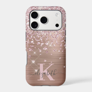 Glam Bling Rose Gold Diamond Confetti Monogrammed
