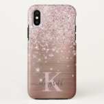Glam Bling Rose Gold Diamond Confetti Monogrammed Case-Mate iPhone Case<br><div class="desc">Elegant,  Glam,  Girly Shiny faux rose gold diamond confetti iphone case. Features a faux rose gold brushed metal background,  dotted with pink rose gold and white diamonds confetti. Personalise with your name and monogram initial. Please note: this design is a printed photo effect with no real glitter and jewel.</div>
