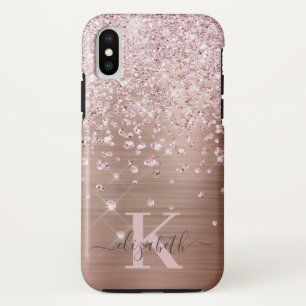 Glam Bling Rose Gold Diamond Confetti Monogrammed Case-Mate iPhone Case