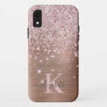 Glam Bling Rose Gold Diamond Confetti Monogrammed Case-Mate iPhone Case<br><div class="desc">Elegant,  Glam,  Girly Shiny faux rose gold diamond confetti iphone case. Features a faux rose gold brushed metal background,  dotted with pink rose gold and white diamonds confetti. Personalise with your name and monogram initial. Please note: this design is a printed photo effect with no real glitter and jewel.</div>