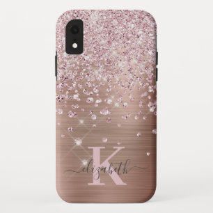 Glam Bling Rose Gold Diamond Confetti Monogrammed Case-Mate iPhone Case