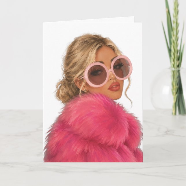 Glam Blonde with Oversized Pink Sunglasses Card (Front)