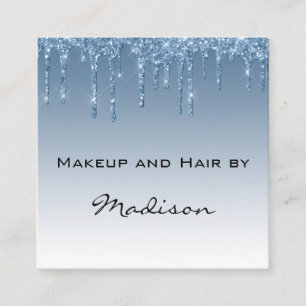 Glam Blue Dripping Glitter Drips Makeup Artist Square Business Card