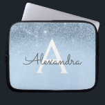 Glam Blue Glitter and Sparkle Chic Monogrammed Laptop Sleeve<br><div class="desc">Baby Blue Ombre Faux Glitter and Sparkle Modern and Elegant Monogram Case. This case can be customised to include your initial and first name.</div>