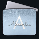 Glam Blue Glitter and Sparkle Chic Monogrammed Laptop Sleeve<br><div class="desc">Baby Blue Ombre Faux Glitter and Sparkle Modern and Elegant Monogram Case. This case can be customised to include your initial and first name.</div>
