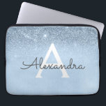Glam Blue Glitter and Sparkle Chic Monogrammed Laptop Sleeve<br><div class="desc">Baby Blue Ombre Faux Glitter and Sparkle Modern and Elegant Monogram Case. This case can be customised to include your initial and first name.</div>