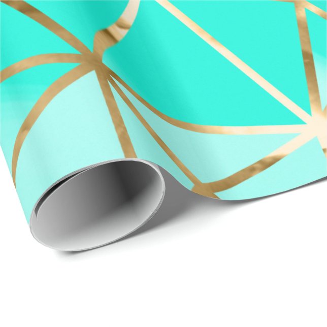 Glam  Blue Golden Stripes Diamond Wrapping Paper (Roll Corner)