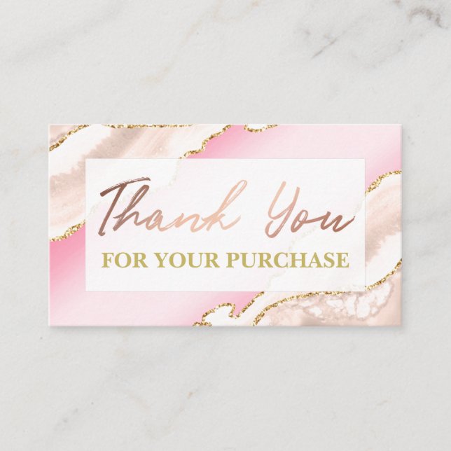 Glam Blush Pink Agate Thank You For Your Purchase Business Card (Front)