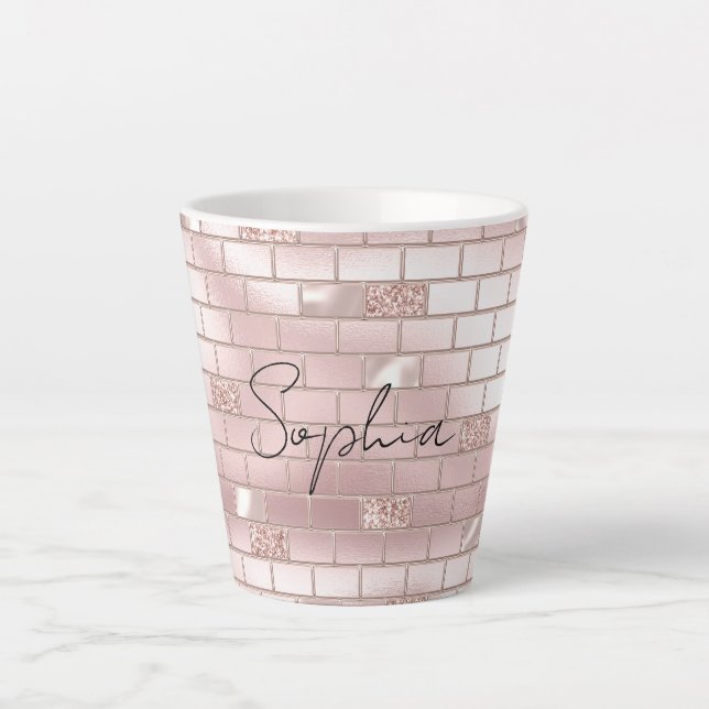 Glam Blush Pink Bricks  Latte Mug (Front)