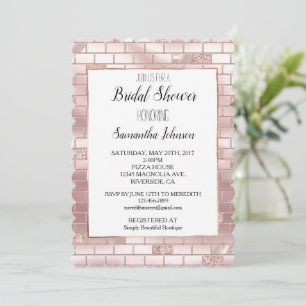 Glam Blush Pink Glitter Bricks Bridal Shower Invitation