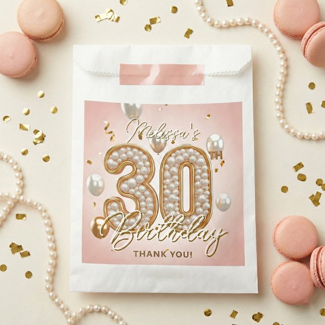 Glam Blush Pink Gold Balloons Pearl 30th Birthday Favour Bags (Creator Uploaded)
