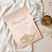 Glam Blush Pink Gold Glitter Masquerade Birthday