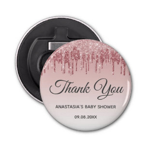Glam Blush Pink Gold Glitter Thank You Baby Shower Bottle Opener