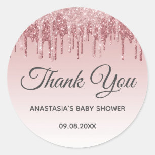 Glam Blush Pink Gold Glitter Thank You Baby Shower Classic Round Sticker