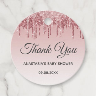 Glam Blush Pink Gold Glitter Thank You Baby Shower Favour Tags