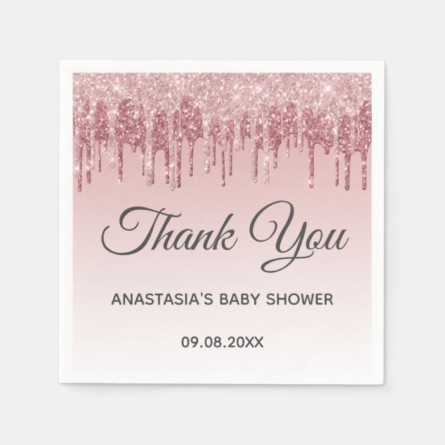 Glam Blush Pink Gold Glitter Thank You Baby Shower Napkin (Front)