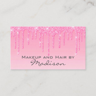 Glam Blush Pink Rose Glitter Drips Makeup Artist Business Card