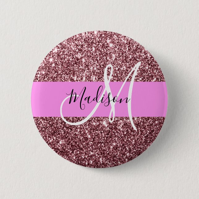 Glam Blush Pink Rose Gold Glitter Sparkle Monogram 6 Cm Round Badge (Front)